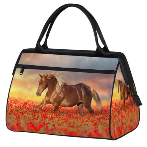 Poppy Horse Run Reisetasche für Damen Herren Kinder Mädchen Pferd Blume Wochenende Übernachtung Taschen 24 L Reisetasche Tragetasche für Sport Gym Yoga, farbe, (24L) UK, Taschen-Organizer von WowPrint