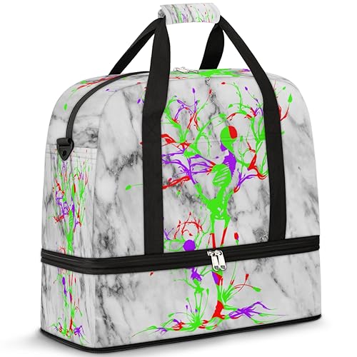 Print Marble Travel Duffle Bag for Women Men Skull Tree Marble Weekend Overnight Bags Foldable Wet Separated 47L Tote Bag for Sports Gym Yoga, farbe, 47 L, Taschen-Organizer von WowPrint