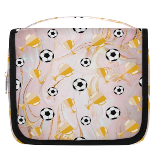 Reise-Kulturbeutel mit Fußball-Trophäe, Marmor, für Damen, Herren, Kinder, Mädchen, Jungen, Fußball-Make-up-Kosmetiktasche, hängende Kulturbeutel, Toilettenartikel, Organizer, Duschtasche, farbe, 4.5 von WowPrint