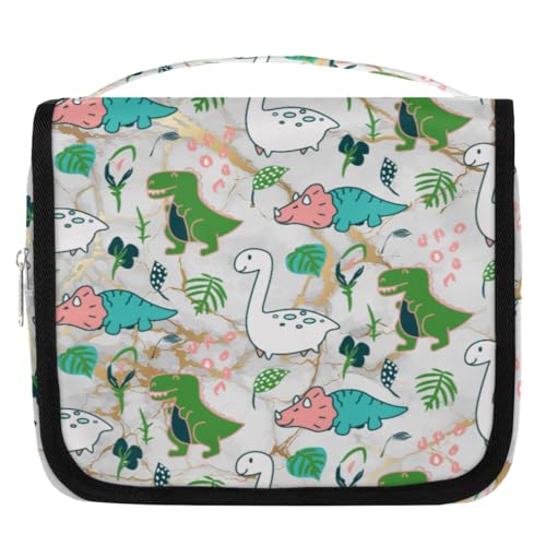 Reise-Kulturbeutel mit Marmor-Dinosaurier-Blättern, für Damen, Herren, Kinder, Mädchen, Jungen, Dinosaurier-Drucke, Make-up-Kosmetiktasche, hängende Kulturbeutel, Kulturbeutel, Organizer, Duschtasche, von WowPrint