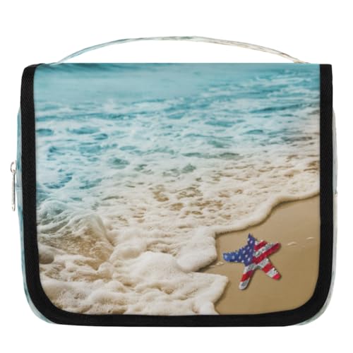 Reise-Kulturbeutel mit Seestern und USA-Flagge, für Damen, Herren, Kinder, Mädchen, Jungen, Meer, Strand, Make-up-Kosmetiktasche, hängende Kulturbeutel, Toilettenartikel, Organizer, Duschtasche, von WowPrint