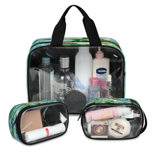Reise-Make-up-Tasche aus Marmor für Damen und Herren, Dinosaurier, abstrakter Marmor, durchscheinend, 3 Stück, große Duschtasche, Kulturbeutel, Kosmetik, Toilettenartikel, Organizer, farbe, L, von WowPrint
