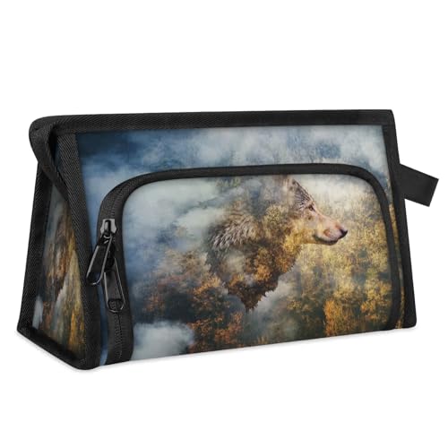 Reise-Make-up-Tasche für Damen, Herren, Kinder, Mädchen, Jungen, Wolf-Muster, Mehrzweck-Waschbeutel, Kulturbeutel, Kosmetik, Toilettenartikel, Duschtasche, Organizer, farbe, L, Taschen-Organizer von WowPrint