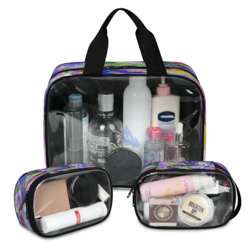 Reise-Make-up-Tasche für Damen und Herren, Galaxie, lustiger Dinosaurier, durchscheinend, 3 Stück, große Duschtasche, Kulturbeutel, Kosmetik, Toilettenartikel, Organizer, farbe, L, Kosmetiktasche von WowPrint