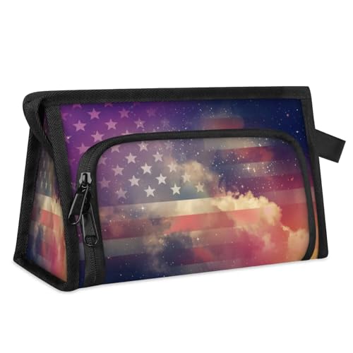 Reise-Make-up-Tasche für Damen und Herren, Galaxie-Nebel, Amerika-Flagge, Kosmetiktasche, Kulturbeutel, Toilettenartikel, Duschtasche, Organizer, farbe, L, Taschen-Organizer von WowPrint