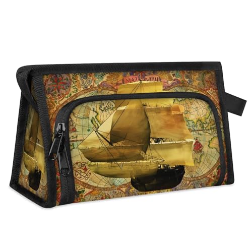 Reise-Make-up-Tasche für Damen und Herren, Vintage-Karten, Segelboot, Kosmetiktasche, Kulturbeutel, Toilettenartikel, Duschtasche, Organizer, farbe, L, Taschen-Organizer von WowPrint