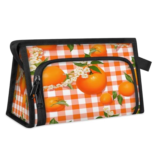 Reise-Make-up-Tasche für Damen und Herren, kariert, Blumen, Obst, Orange, Kosmetiktasche, Kulturbeutel, Toilettenartikel, Duschtasche, Organizer, farbe, L, Taschen-Organizer von WowPrint