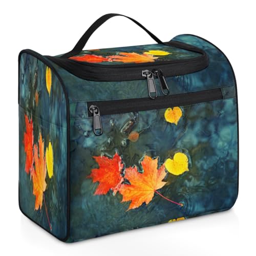 Reise-Make-up-Tasche mit Ahornblättern im Wasser, für Damen, Herren, Kinder, Mädchen, Jungen, Herbstblätter, 11,2 l, Kosmetiktasche zum Aufhängen, Kulturbeutel, Toilettenartikel, Organizer, von WowPrint