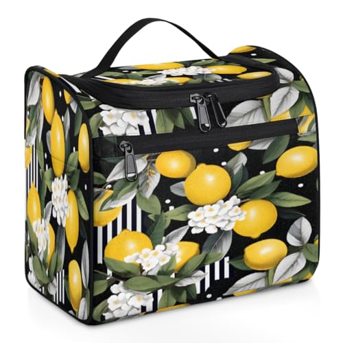 Reise-Make-up-Tasche mit Blumenblättern, Zitrone, für Damen, Herren, Kinder, Mädchen, Jungen, 11,2 l, Kosmetiktasche, Kulturbeutel, Kulturbeutel, Kulturbeutel, Organizer, Duschtasche, farbe, 11.2L, von WowPrint