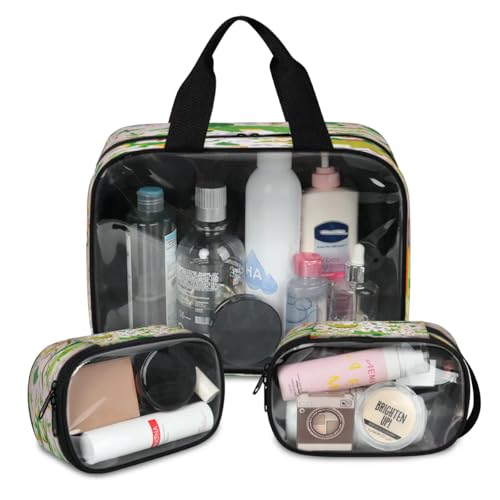 Reise-Make-up-Tasche mit Dinosaurier-Blättern, für Damen und Herren, Dinosaurier-Motiv, lustig, durchscheinend, 3 Stück, große Duschtasche, Kulturbeutel, Kosmetik, Toilettenartikel, Organizer, farbe, von WowPrint
