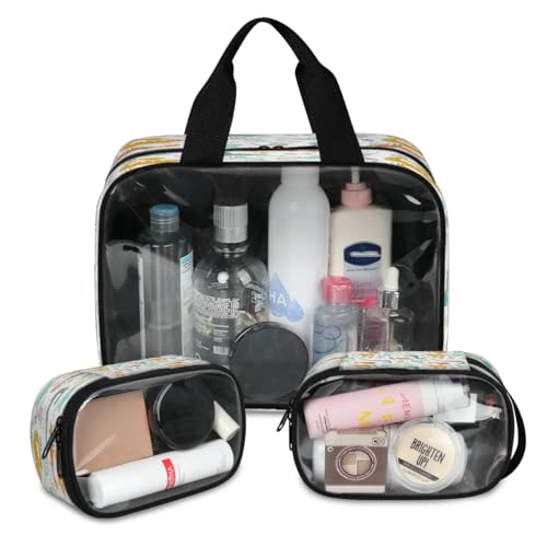Reise-Make-up-Tasche mit Dinosaurier-Muster, für Damen und Herren, niedliche Cartoon-Dinosaurier, durchscheinend, 3 Stück, große Duschtasche, Kulturbeutel, Kosmetik, Toilettenartikel, Organizer, von WowPrint