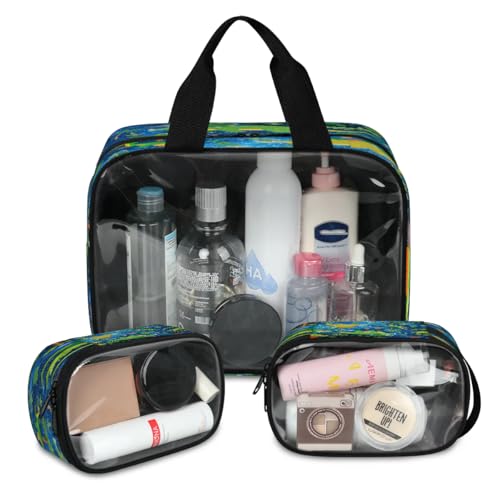 Reise-Make-up-Tasche mit Dinosaurier-Nebel für Damen und Herren, lustige, durchscheinende Kosmetiktaschen, 3 Stück, große Duschtasche, Kulturbeutel, Kosmetik, Toilettenartikel, Organizer, farbe, L, von WowPrint
