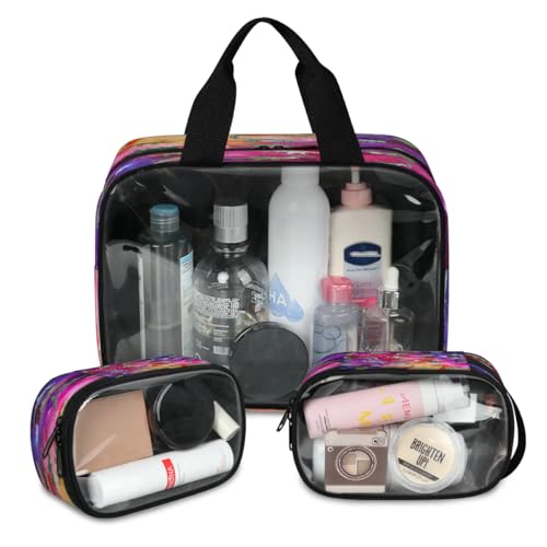 Reise-Make-up-Tasche mit Galaxie-Nebel für Damen und Herren, Galaxie-Dinosaurier, durchscheinend, 3 Stück, große Duschtasche, Kulturbeutel, Kosmetik, Toilettenartikel, Organizer, farbe, L, von WowPrint