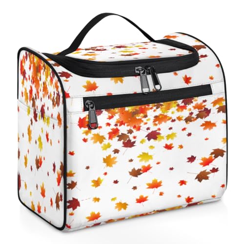 Reise-Make-up-Tasche mit Herbst-Ahornblatt-Motiv, für Damen, Herren, Kinder, Mädchen, Jungen, 11,2 l, Kosmetiktasche zum Aufhängen, Kulturbeutel, Kulturbeutel, Organizer, Duschtasche, farbe, 11.2L, von WowPrint