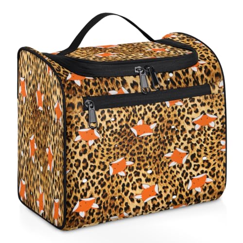 Reise-Make-up-Tasche mit Leopardenmotiv für Damen, Herren, Kinder, Mädchen, Jungen, Fuchs-Druck, 11,2 l, Kosmetiktasche, Kulturbeutel, Kulturbeutel, Kulturbeutel, Organizer, Duschtasche, farbe, 11.2L, von WowPrint