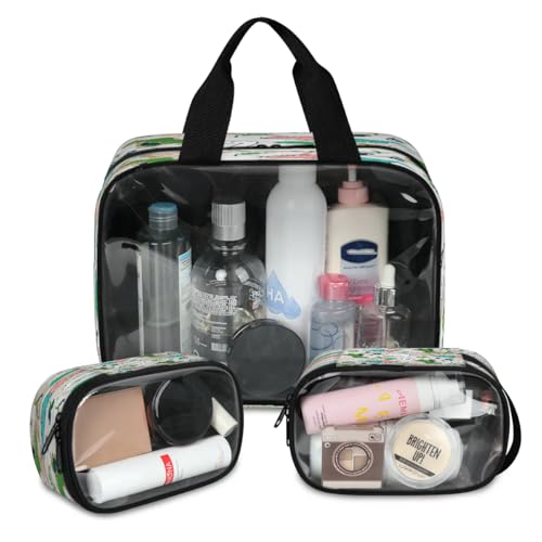 Reise-Make-up-Tasche mit Marmor-Dinosaurier-Blättern für Damen und Herren, Dinosaurier-Drucke, durchscheinende Kosmetiktaschen, 3 Stück, große Duschtasche, Kulturbeutel, Kosmetik, Toilettenartikel, von WowPrint