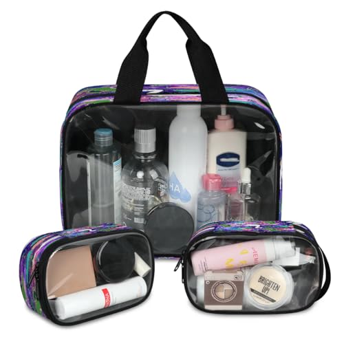 Reise-Make-up-Tasche mit Sternen für Damen und Herren, Dinosaurier-Galaxie, durchscheinende Kosmetiktaschen, 3 Stück, große Duschtasche, Kulturbeutel, Kosmetik, Toilettenartikel, Organizer, farbe, L, von WowPrint