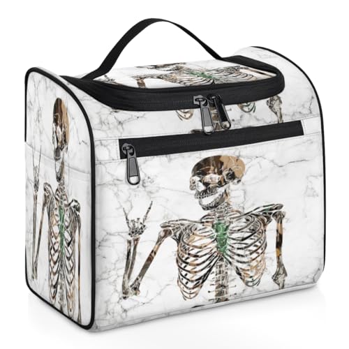 Reise-Make-up-Tasche mit Totenkopfmotiv für Damen, Herren, Kinder, Mädchen, Jungen, Totenkopf-Marmor, 11,2 l, Kosmetiktasche, Kulturbeutel, Kulturbeutel, Kulturbeutel, Organizer, Duschtasche, farbe, von WowPrint