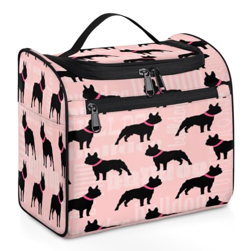 Reise-Make-up-Tasche mit französischer Bulldogge für Damen, Herren, Kinder, Mädchen, Jungen, Cartoon-Bulldogge, 11,2 l, Kosmetiktasche, Kulturbeutel, Kulturbeutel, Kulturbeutel, Organizer, von WowPrint