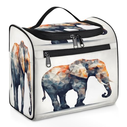 Reise-Make-up-Tasche mit geometrischem Tier-Elefant, für Damen, Herren, Kinder, Mädchen, Jungen, 11,2 l, Kosmetiktasche, Kulturbeutel, Kulturbeutel, Kulturbeutel, Organizer, Duschtasche, farbe, 11.2L, von WowPrint