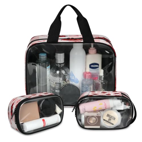 Reise-Make-up-Tasche mit karierten Blumen, für Damen und Herren, durchscheinend, 3 Stück, groß, Duschbeutel, Kulturbeutel, Kosmetik, Toilettenartikel, Organizer, farbe, L, Kosmetiktasche von WowPrint