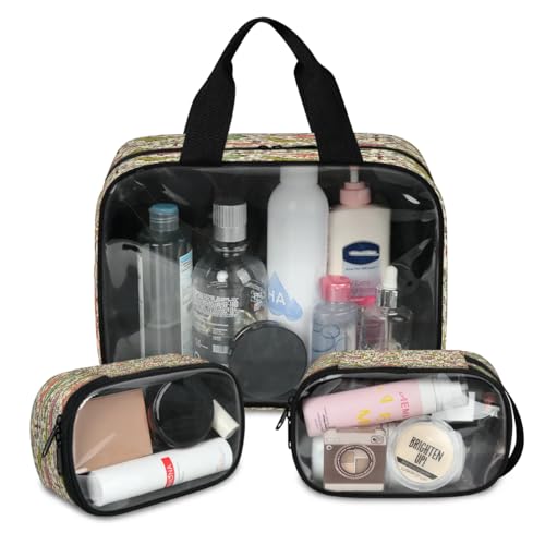 Reise-Make-up-Tasche mit tropischem Dinosaurier, für Damen und Herren, niedliche Dinosaurier, durchscheinend, 3 Stück, große Duschtasche, Kulturbeutel, Kosmetik, Toilettenartikel, Organizer, farbe, L, von WowPrint