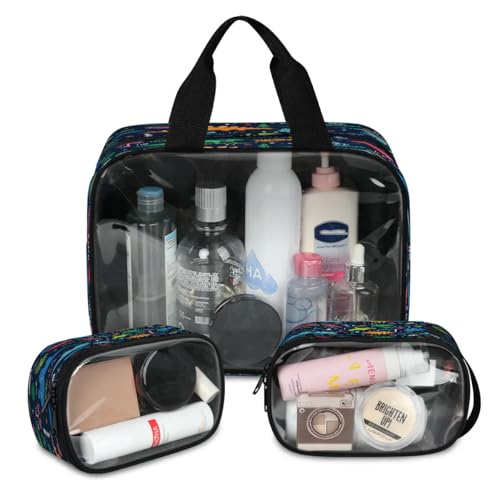 Reise-Make-up-Tasche mit tropischem süßem Dinosaurier-Motiv für Damen und Herren, Dinosaurier-Palmblatt-Motiv, durchscheinend, 3 Stück, groß, Duschbeutel, Kulturbeutel, Kosmetik, Toilettenartikel, von WowPrint