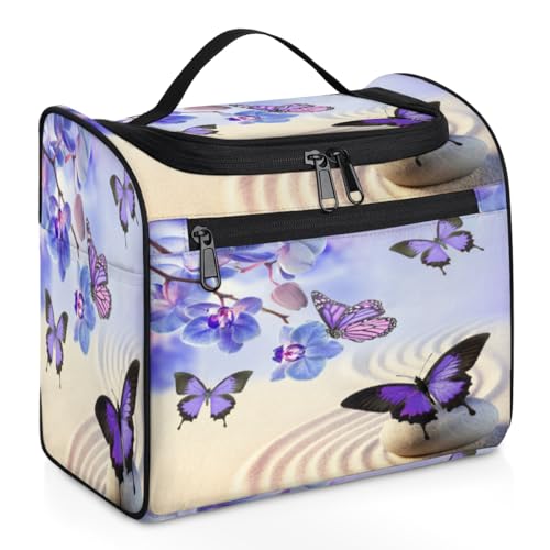 Reise-Make-up-Tasche mit tropischen Blumen und Schmetterlingen für Damen, Herren, Kinder, Mädchen, Jungen, 11,2 l, Kosmetiktasche, Kulturbeutel, Kulturbeutel, Kulturbeutel, Organizer, Duschtasche, von WowPrint