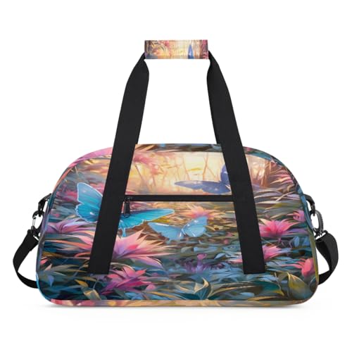 Reisetasche, Motiv: Blumen, Schmetterlinge, für Mädchen, Jungen, Übernachtung, Wochenende, Reisetasche, 24 l, Sport, Fitnessstudio, Sporttasche, Tragetasche, farbe, (24L) UK, Taschen-Organizer von WowPrint