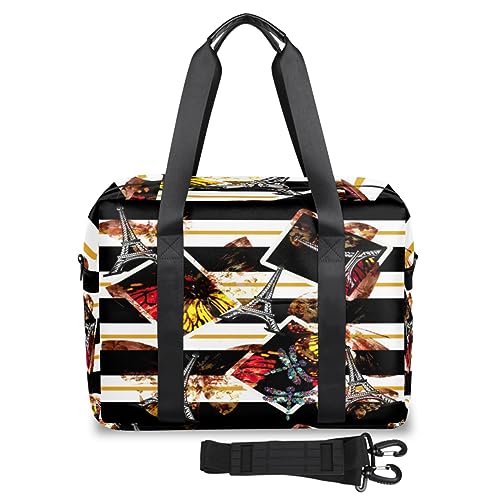 Reisetasche, Motiv: Schmetterling, Eiffelturm, für Damen und Herren, 32 l, große Reisetasche für Sport, Fitnessstudio, Yoga, farbe, 32 L, Taschen-Organizer von WowPrint