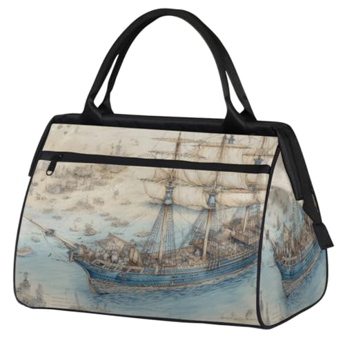 Reisetasche für Damen, Herren, Kinder, Mädchen, Vintage-Stil, nautisches Schiff, Wochenende, Übernachtungstaschen, 24 l, Tragetasche, Kabinentasche für Sport, Fitnessstudio, Yoga, farbe, (24L) UK, von WowPrint