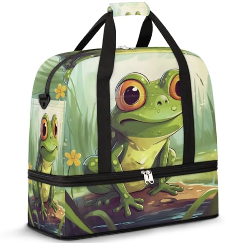 Reisetasche für Damen und Herren, Cartoon-Frosch, Wochenende, Übernachtungstaschen, faltbar, nass, getrennt, 47 l, Tragetasche für Sport, Fitnessstudio, Yoga, farbe, 47L, Taschen-Organizer von WowPrint