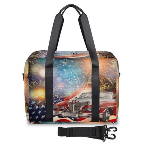 Reisetasche für Damen und Herren, Motiv: American Memorial Day, altes Auto, Reisetasche, 32 l, große Reisetasche, Kabinentasche für Sport, Fitnessstudio, Yoga, farbe, (32L) UK, Taschen-Organizer von WowPrint