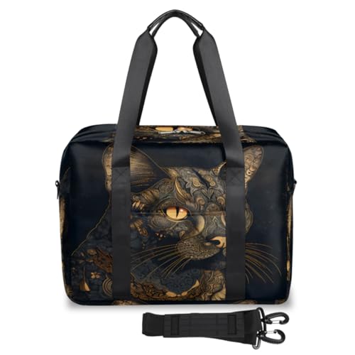 Reisetasche für Damen und Herren, Motiv: ethnische Blumen, Tiere, Katze, Wochenende, Übernachtung, 32 l, große Reisetasche, Kabinentasche für Sport, Fitnessstudio, Yoga, farbe, (32L) UK, von WowPrint