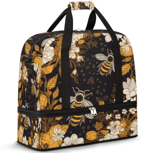 Reisetasche für Damen und Herren, Tier, Biene, Blume, Wochenende, Übernachtungstaschen, faltbar, nass, getrennt, 47 l, Tragetasche für Sport, Fitnessstudio, Yoga, farbe, 47L, Taschen-Organizer von WowPrint