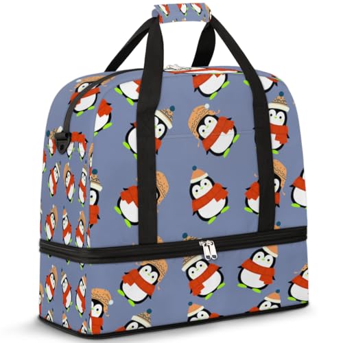 Reisetasche für Damen und Herren, niedliche Weihnachts-Pinguine, Wochenend-Übernachtungstaschen, faltbar, nass, getrennt, 47 l, Tragetasche für Sport, Fitnessstudio, Yoga, farbe, 47L, von WowPrint