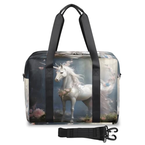 Reisetasche mit Blumenmotiv, Motiv: Einhorn und Pferd, für Damen und Herren, Wochenende, Übernachtung, 32 l, große Reisetasche, Kabinentasche für Sport, Fitnessstudio, Yoga, farbe, (32L) UK, von WowPrint