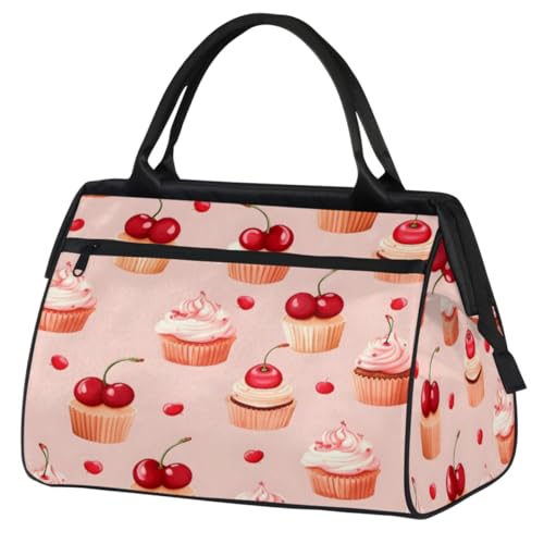 Reisetasche mit Kirschen-Cupcake-Muster für Damen, Herren, Kinder, Mädchen, Wochenend-Übernachtungstaschen, 24 l, Reisetasche für Sport, Fitnessstudio, Yoga, farbe, (24L) UK, Taschen-Organizer von WowPrint