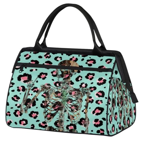 Reisetasche mit Leoparden-Totenkopf, für Damen, Herren, Kinder, Mädchen, Leoparden-Tiere, Wochenende, Übernachtungstaschen, 24 l, Reisetasche für Sport, Fitnessstudio, Yoga, farbe, (24L) UK, von WowPrint