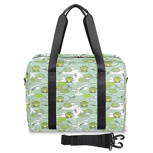 Reisetasche mit Libelle, Frosch, Blume, für Damen und Herren, niedlicher Frosch, Wochenende, Übernachtungstaschen, 32 l, große Reisetasche für Sport, Fitnessstudio, Yoga, farbe, 32 L, von WowPrint