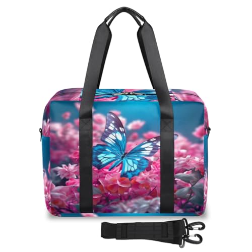 Reisetasche mit Tiermotiv und Schmetterlings-Blumenmuster für Damen und Herren, Wochenendtasche, Übernachtungstasche, 32 l, große Reisetasche, Kabinentasche für Sport, Fitnessstudio, Yoga, farbe, von WowPrint