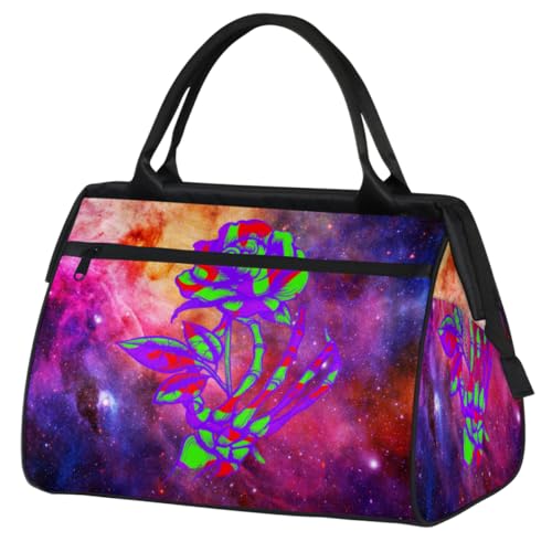 Reisetasche mit Totenkopf-Galaxie-Design für Damen, Herren, Kinder, Mädchen, Totenkopf-Rose, Wochenend-Übernachtungstaschen, 24 l, Reisetasche für Sport, Fitnessstudio, Yoga, farbe, (24L) UK, von WowPrint