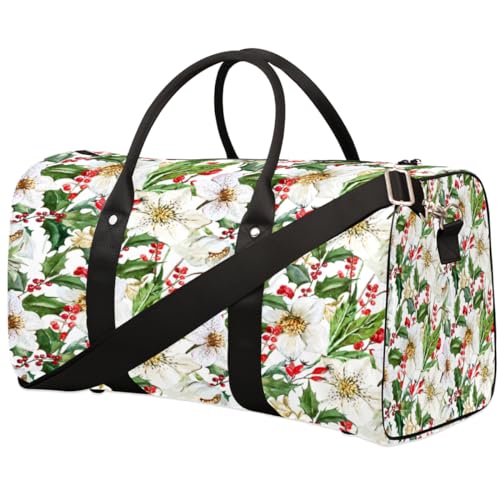 Reisetasche mit Weihnachtsblumen, Beeren, für Damen, Herren, Mädchen, Jungen, Weihnachten, Wochenende, Übernachtung, 22,7 l, Tragetasche für Sport, Fitnessstudio, Yoga, farbe, 22.7 L, von WowPrint