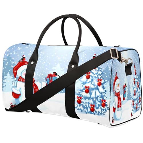 Reisetasche mit Weihnachtsvögeln, Schneemann, Baum, für Damen, Herren, Mädchen, Jungen, niedlicher Schneemann, Wochenende, Übernachtung, 22,7 l, Tragetasche, Kabinengepäcktasche für Sport, von WowPrint