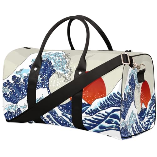 Reisetasche mit japanischem Wellen-Design, für Damen, Herren, Mädchen, Jungen, japanische Sonne, Wochenende, Übernachtung, 22,7 l, Tragetasche, Kabinengepäcktasche für Sport, Fitnessstudio, Yoga, von WowPrint