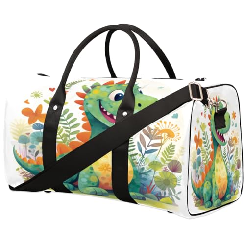 Reisetasche mit niedlichem Cartoon-Dinosaurier-Motiv, für Damen, Herren, Mädchen, Jungen, Wochenende, Übernachtung, 22,7 l, Tragetasche, Kabinengepäcktasche für Sport, Fitnessstudio, Yoga, farbe, 22.7 von WowPrint