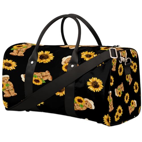 Reisetasche mit süßem Bär, Sonnenblume, für Damen, Herren, Mädchen, Jungen, Bär, Wochenende, Übernachtungstasche, 22,7 l, Tragetasche, Kabinengepäcktasche für Sport, Fitnessstudio, Yoga, farbe, 22.7 von WowPrint