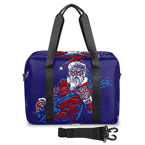 Rock Santa Reisetasche für Damen und Herren, Weihnachtsmann, Weihnachten, Wochenende, Übernachtungstaschen, 32 l, große Reisetasche, Tragetasche für Sport, Fitnessstudio, Yoga, farbe, 32 L, von WowPrint