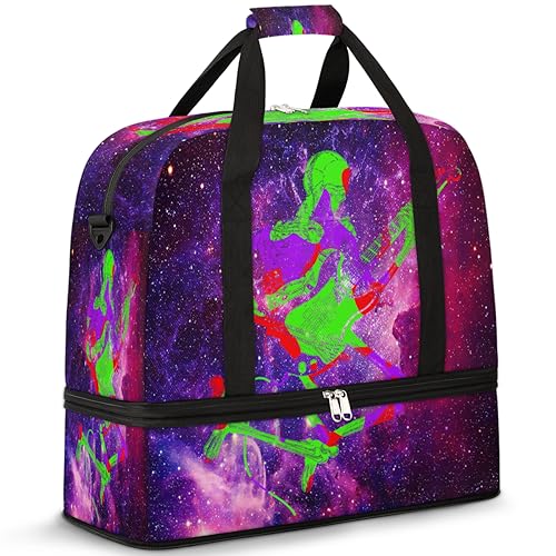Rock Skull Galaxy Travel Duffle Bag for Women Men Skull Guitar Weekend Overnight Bags Foldable Wet Separated 47L Tote Bag for Sports Gym Yoga, farbe, 47 L, Taschen-Organizer von WowPrint