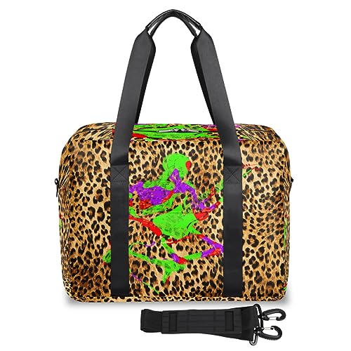 Rock Skull Leopard Reisetasche für Damen Herren Totenkopf Gitarre Wochenende Übernachtung Taschen 32 L Große Reisetasche Tragetasche für Sport Gym Yoga, farbe, 32 L, Taschen-Organizer von WowPrint